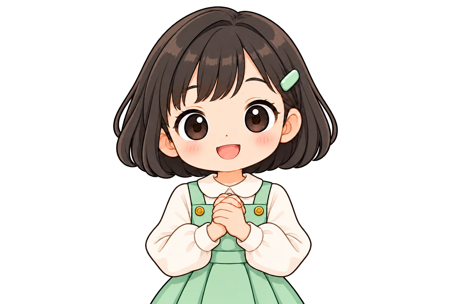 胸の前で両手を握り合わせる女の子（鏡のように左右反転して表示）