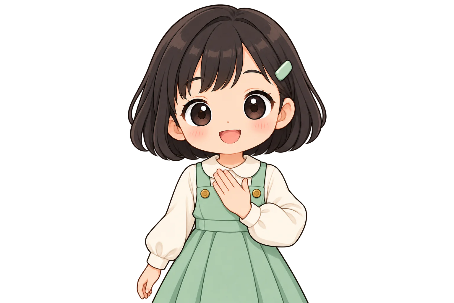左手のひらを胸に当てる女の子（鏡のように左右反転して表示）