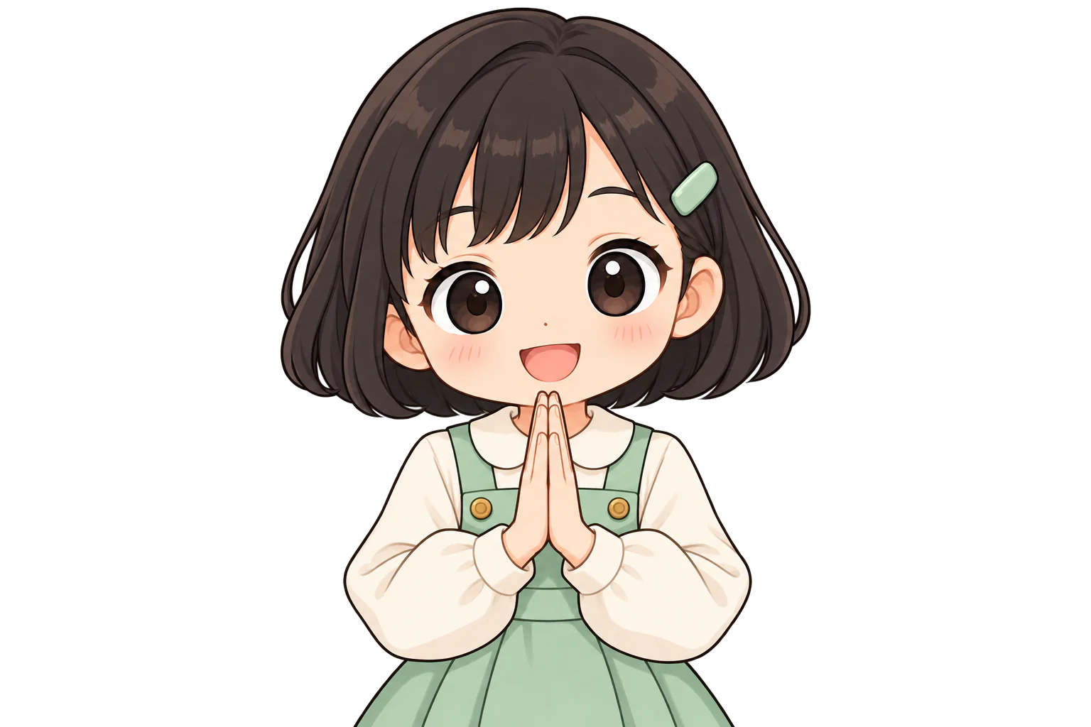胸の前で両手のひらを合わせる女の子（鏡のように左右反転して表示）