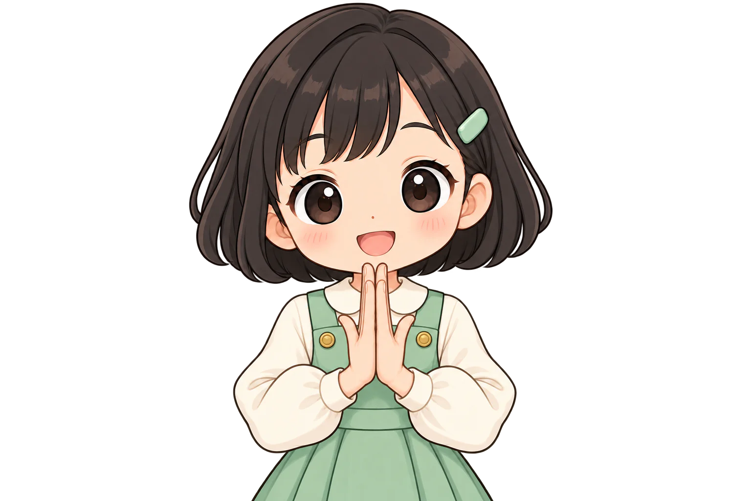 A girl putting the backs of her fingers together in front of her chest (shown in mirror view)