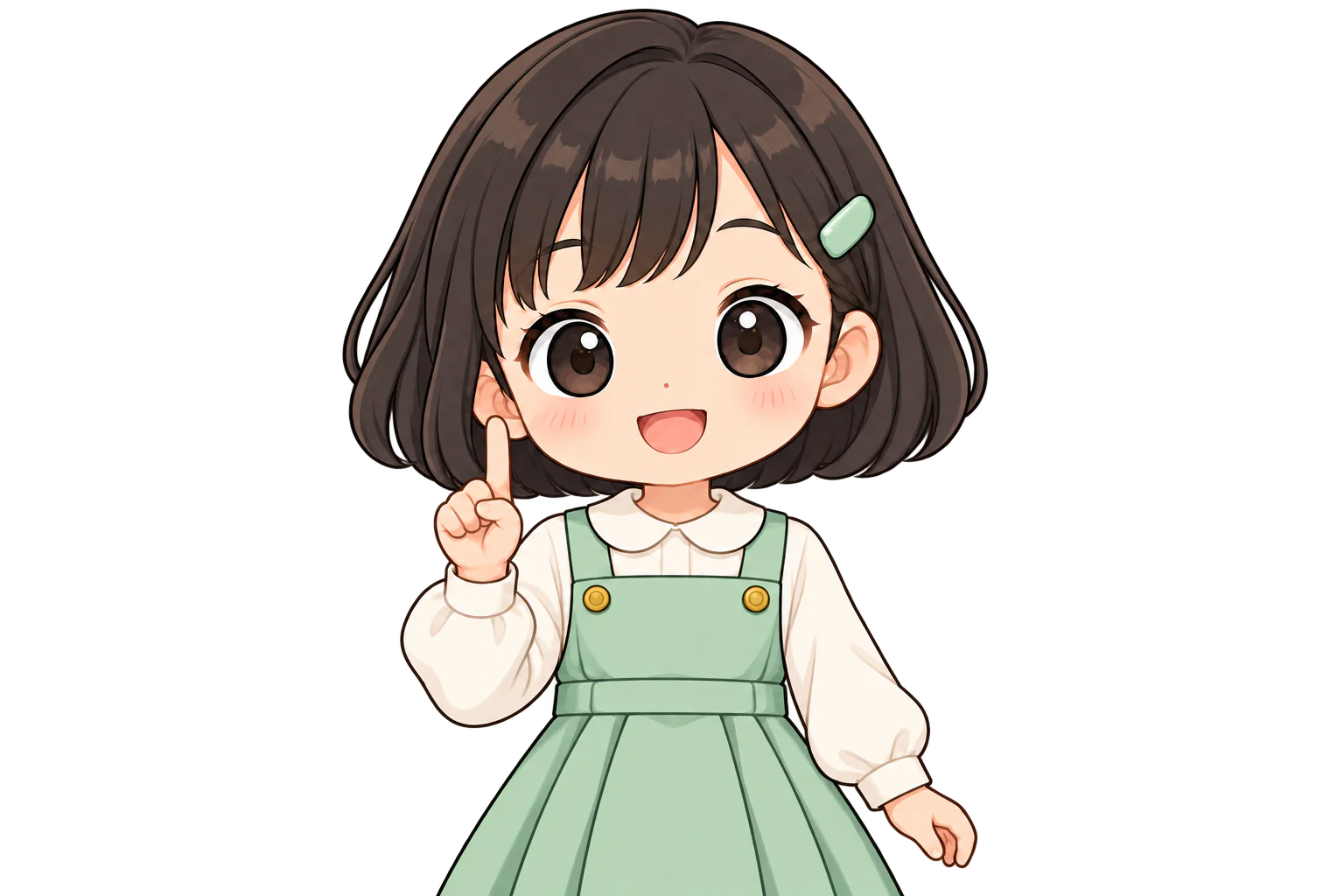 右手の人差し指だけを立てて、手のひらを前に向ける女の子（鏡のように左右反転して表示）
