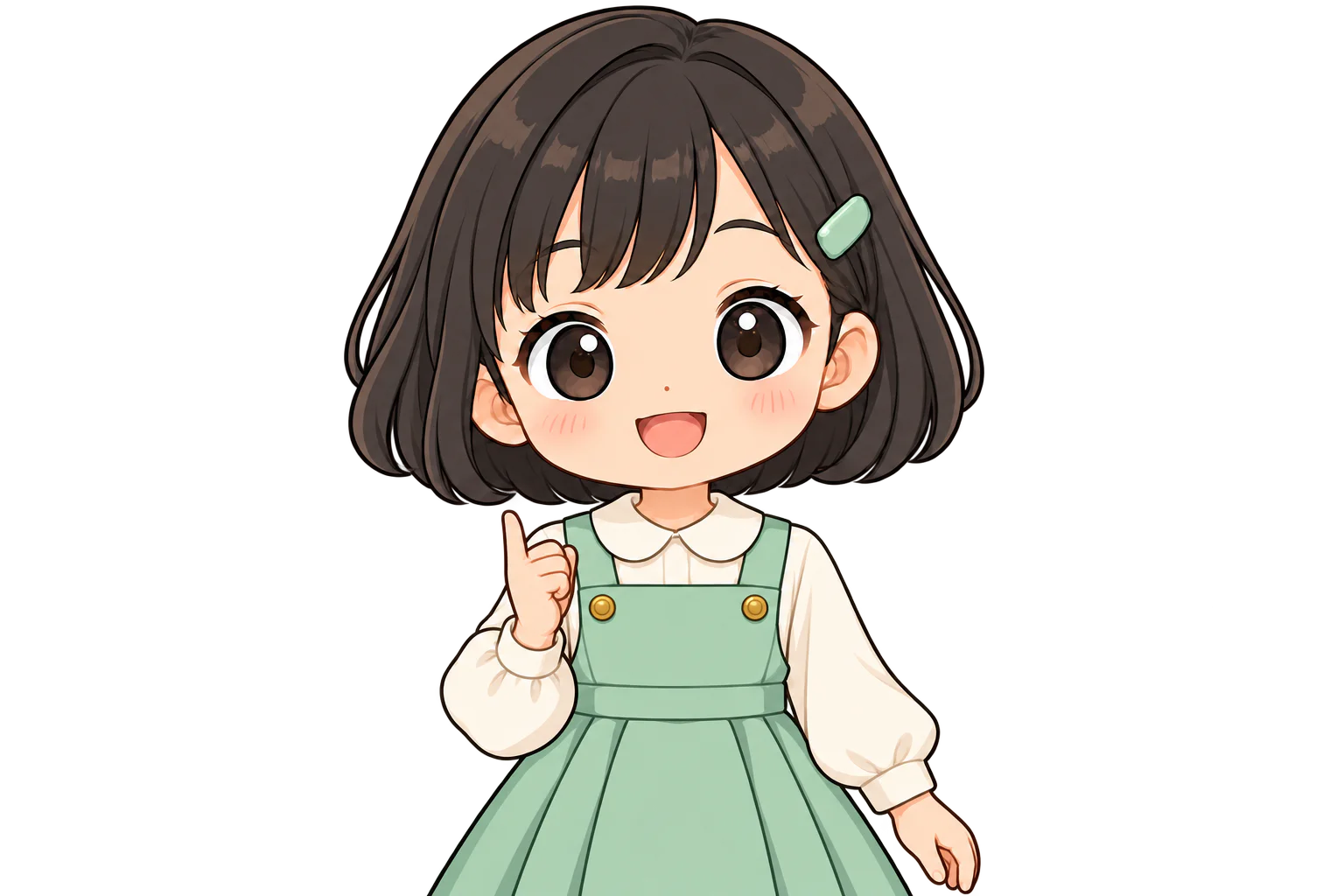 右手の小指だけを立てて、胸の前に出す女の子（鏡のように左右反転して表示）