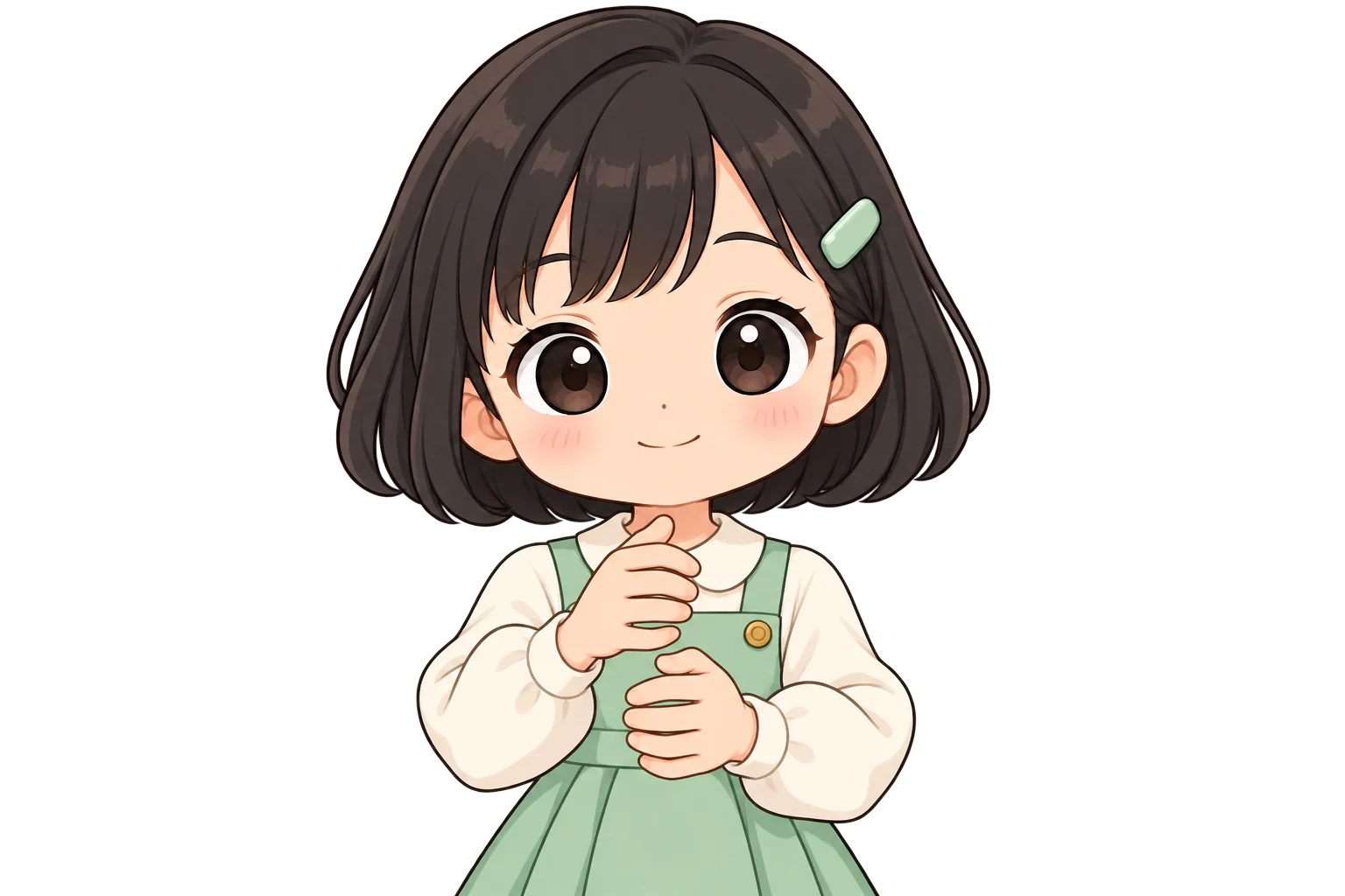 軽く丸めた両手を、胸の前で上下に並べて構える女の子（鏡のように左右反転して表示）
