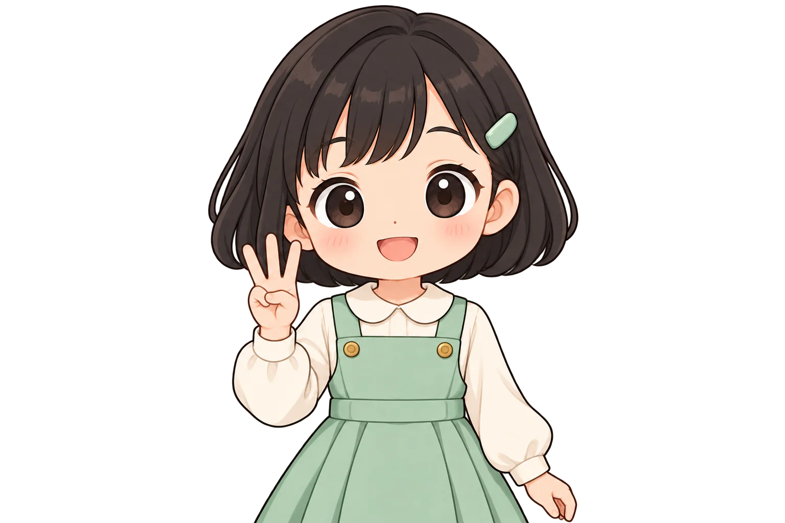 右手の人差し指・中指・薬指を立てて、手のひらを前に向ける女の子（鏡のように左右反転して表示）