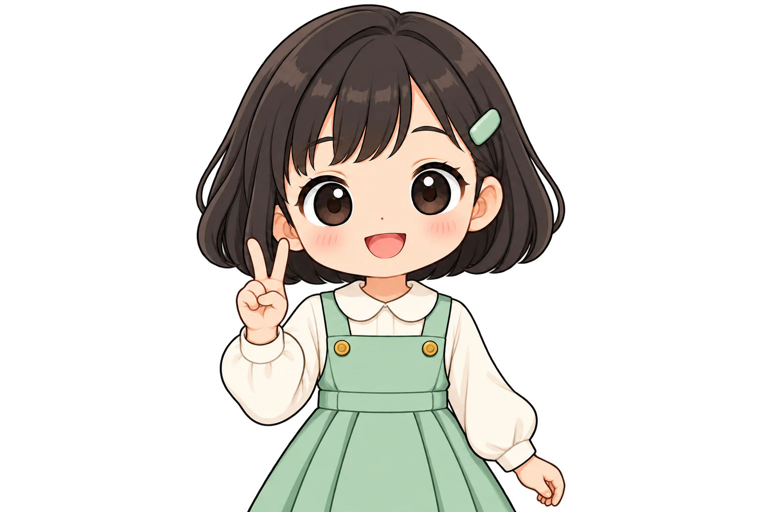 右手の人差し指と中指を立てて、手のひらを前に向ける女の子（鏡のように左右反転して表示）